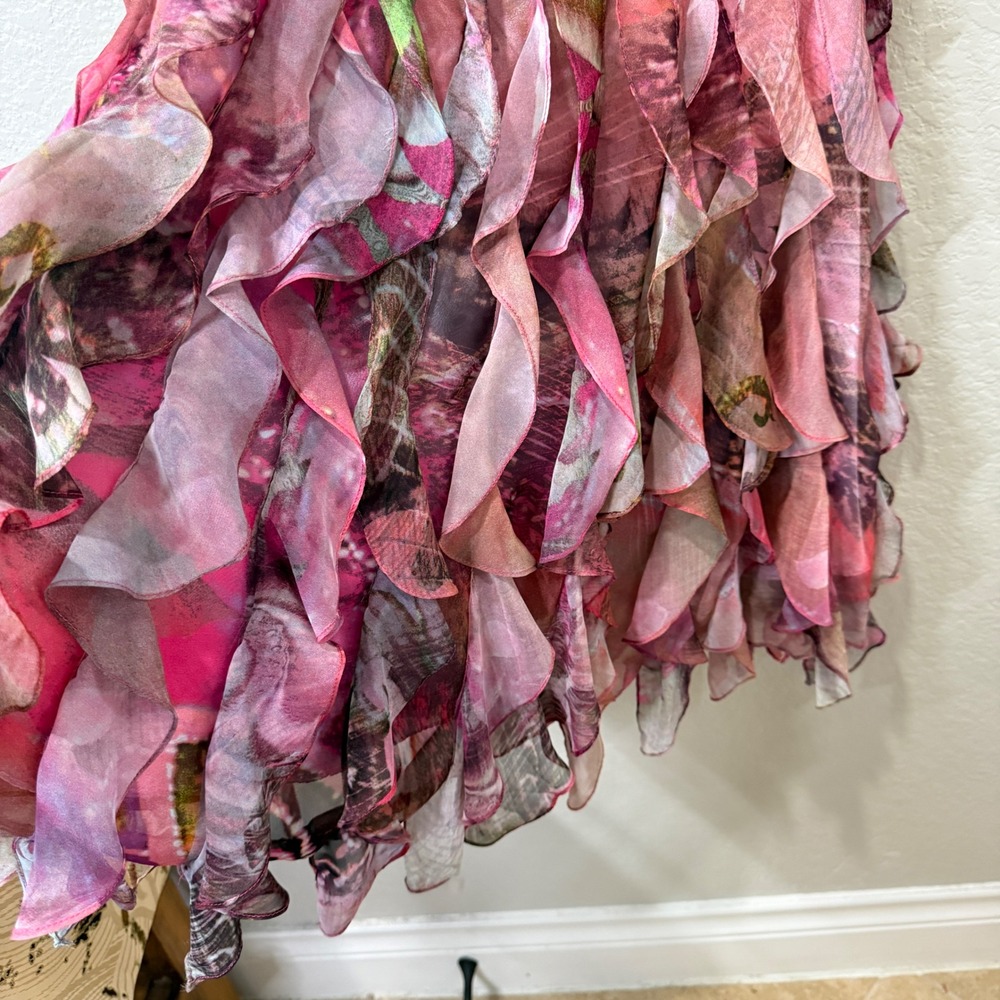 Cache Strapless Ruffle Mini Dress Pink Purple Floral Y2K Fantasy Fairycore Sz 4 - Picture 5 of 13